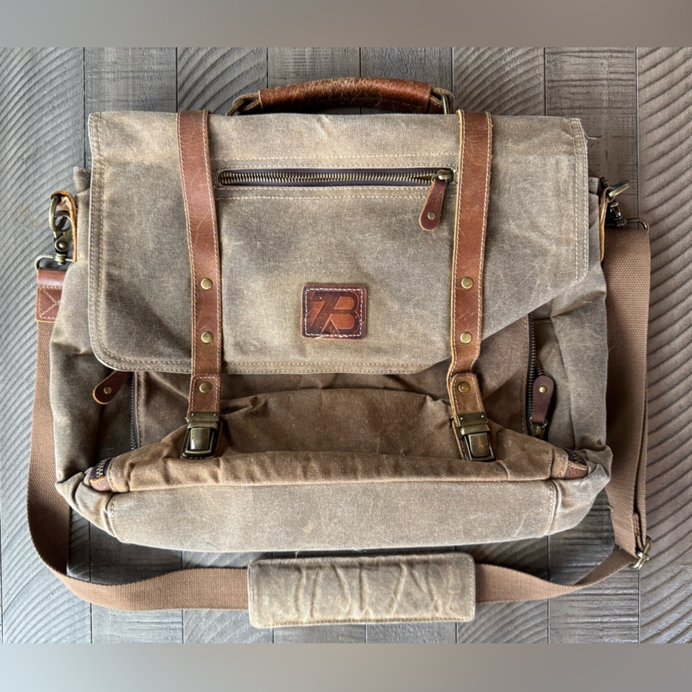 Vintage ZB Brown Canvas & Leather Adjustable Straps Messenger Bag